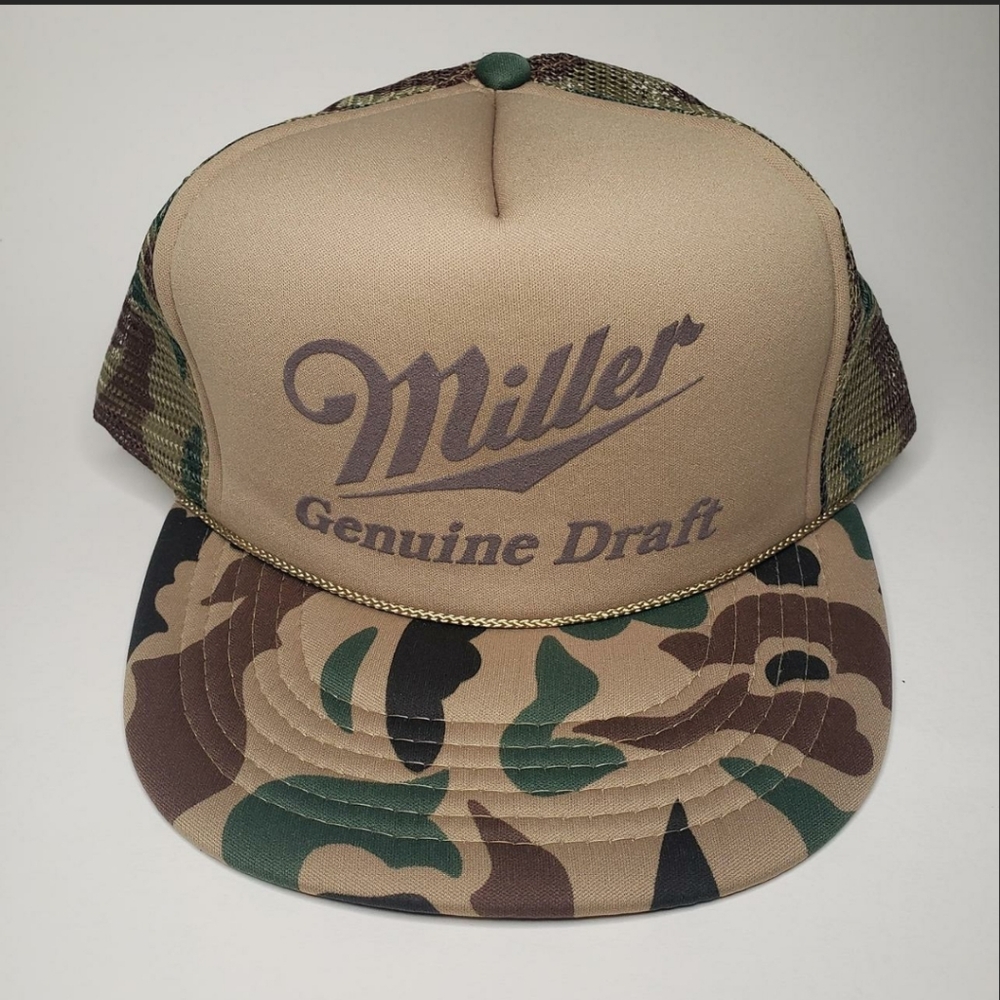 Vintage Miller Genuine Draft Camo Trucker Snapback Hat/Cap